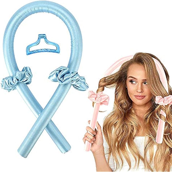 N.C NC Heatless Curling Rod Headband,No Heat Curls Silk Ribbon Hair Rollers Sleeping Soft Headband Wave Formers Hair Curlers DIY Hair Styling Tools for Long Medium Hair (Blue) - Image 1
